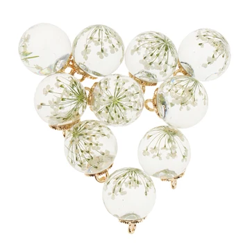 

10pcs Round Shape Glass Ball Dried Pressed Flower Pendant Necklace Earrings