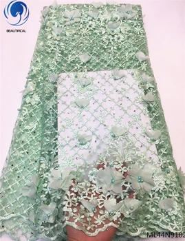 

Beautifical 3D flower lace fabrics high quality french laces fabrics with beads tulle fabric dress for women 5yards/lot MX44N91