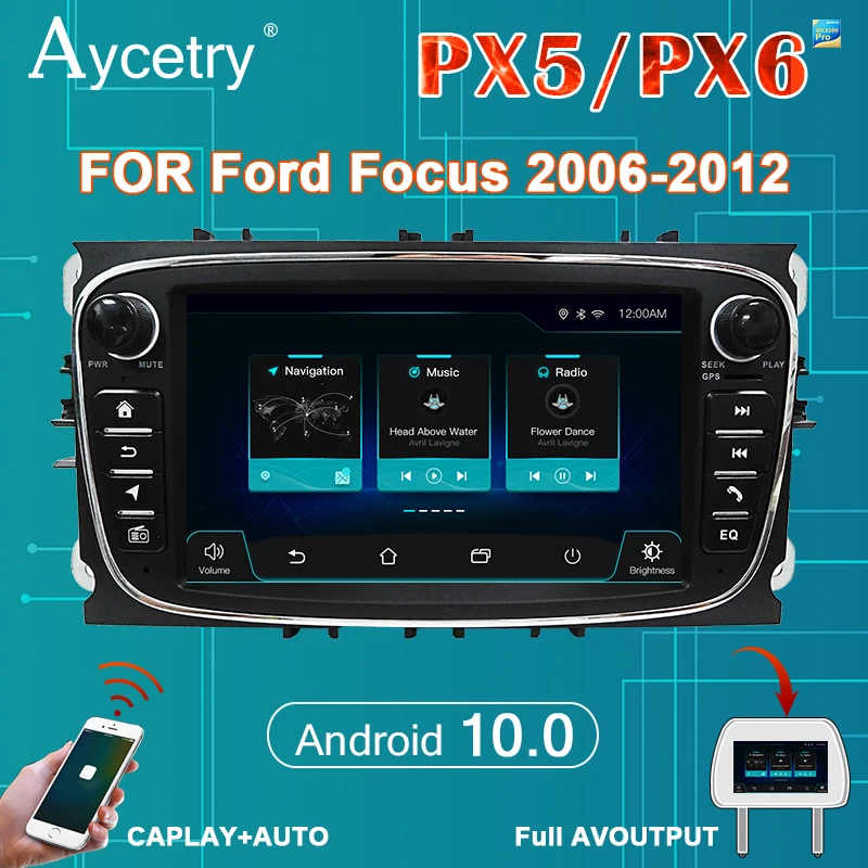 Автомагнитола PX6 мультимедийный плеер на Android 10 с GPS 4G для Ford Focus mk2/S Max/Mondeo/Galaxy/C