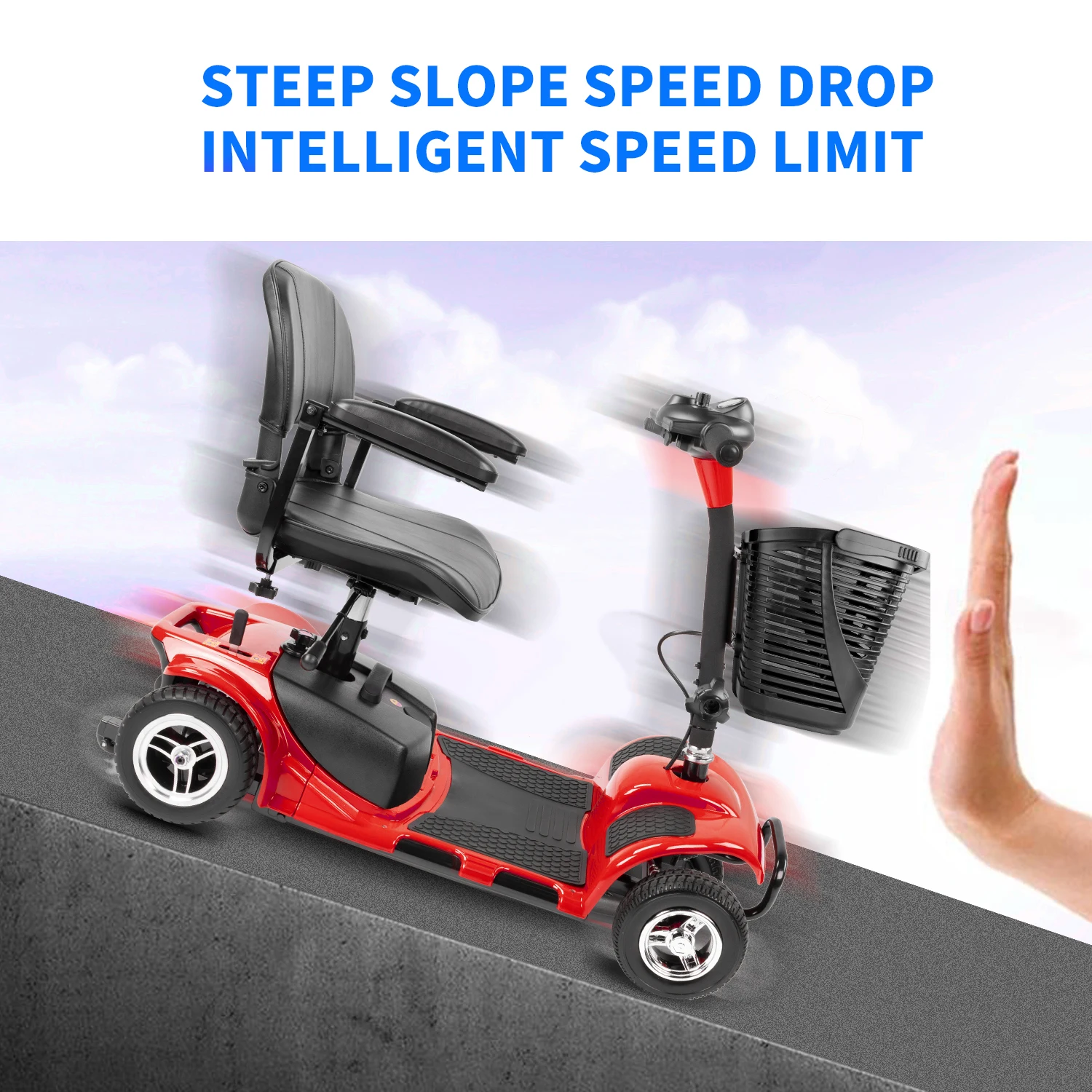 Intelligent speed limit electric scooter designed for elders and individuals with disabilities.