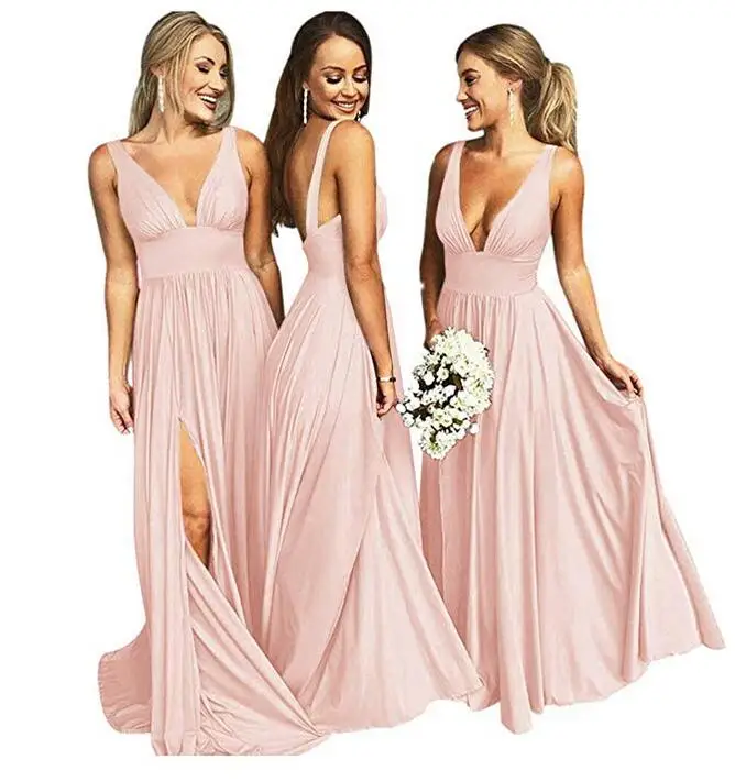 Blush Pink Один элемент стрейч, атласный, длинный платье Fiesta Сплит Золотое платье подружки невесты свадебное платье для гостей - Цвет: Blush Pink