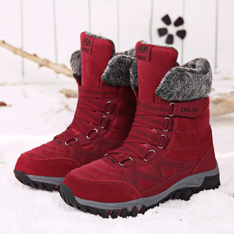 

Women Warm Winter Boots High Top Female Mountain Hiking Shoes Outdoor Camping Snow Boots with Fur Plush Insole Trekking Shoes