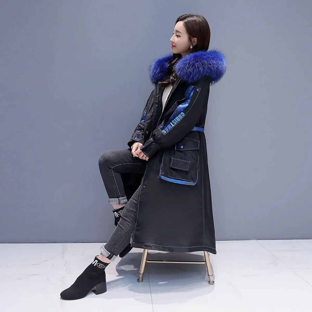 

Large Fur Collar Cotton-padded Clothes Women's Mid-length over-the-Knee 2019 Winter New Style Korean-style Loose Cotton Coat Thi