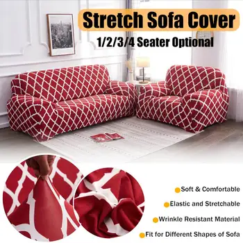 

1/2/3/4 Seater Stretch Fabric Sofa Cover LivingRoom Elasticity Non-slip Couch Armchair Slipcover Universal Spandex Case Wine Red