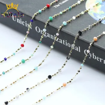 

1 Meter Handmade Gold Wire Wrapped Rosary Chain Faceted Stone Beads Chains For Bracelet Anklet Making DIY Jewelry Finding Making