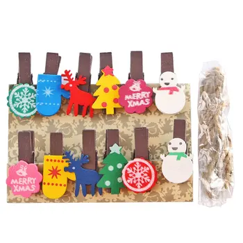 

12Pcs Small Wooden Clips Children Clips Note Clips Photo Clip Hemp Rope Home Daily Neutral / Christmas Holiday Gift