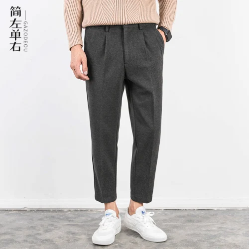 Dark Gray AreMoMuWha мужские осенние и зимние прямые свободные брюки осенние маленькие брюки корейский тренд дикие девять очков повседневные брюки - Цвет: Dark Gray