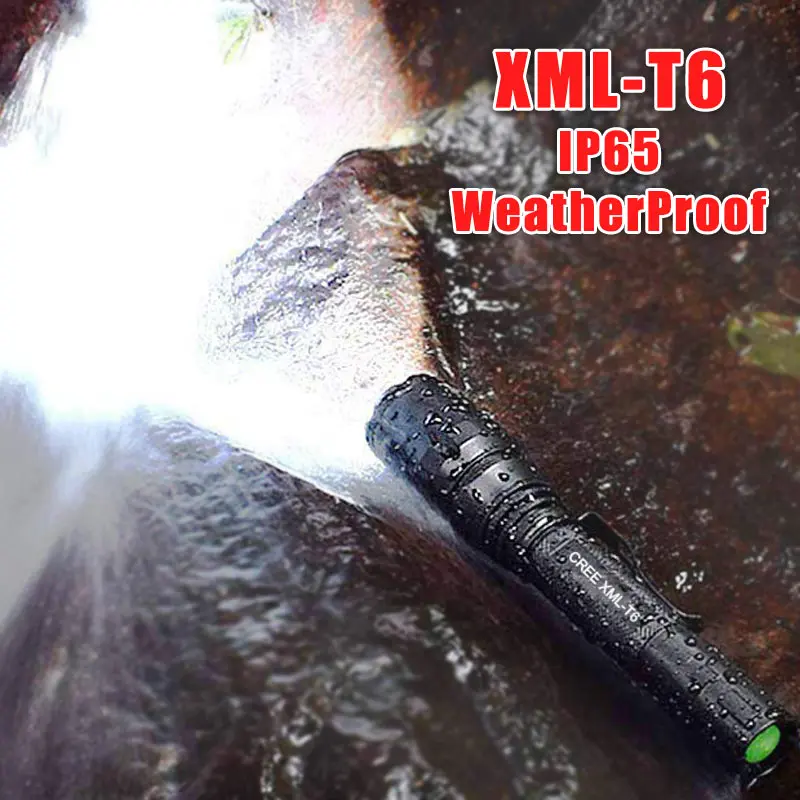 

LED Flashlight Rechargeable Continuous Lighting 8H T6 Portable Torch Waterproof Zoom Outdoor Camping Hunting Powerful Flashlight