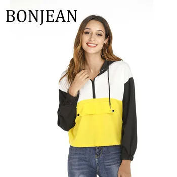 

2019 Autumn Tops and Pullovers Short Hooded Sweatshirt for Women Long Sleeve Casual Pullovers Yellow Sweatshirt BJ1582