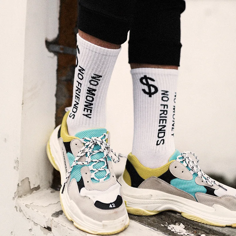 

High Quality European and American Personality Pattern [Dollar] Male Tide Socks Couple High Tube Hip Hop Skateboard Socks