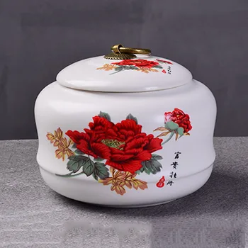 

Color Printing Ceramic Tea Box Large Sealed Storage Jar Pu'Er Tea Caddy Kitchen Tank Package White Container Coffee Organizer