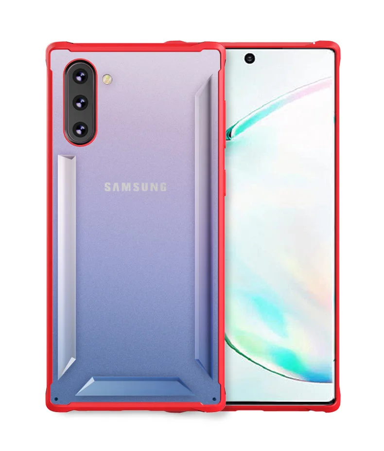 Прозрачный матовый противоударный чехол для телефона с личи для samsung Galaxy Note10 Note10+ противоударный чехол-бампер - Цвет: Красный