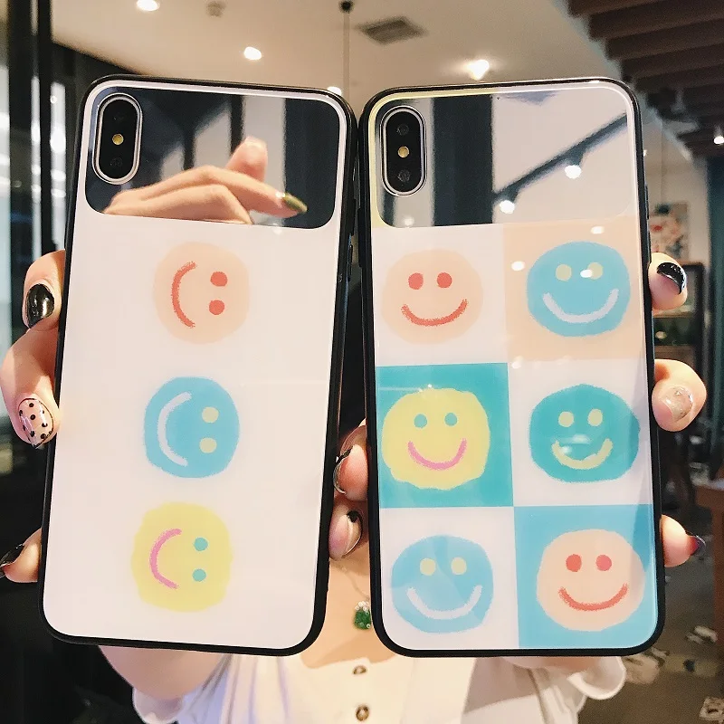 Милый смайлик макияж зеркало телефон чехол для iPhone 6 7 8 6S Plus X XS XR MAX мультфильм