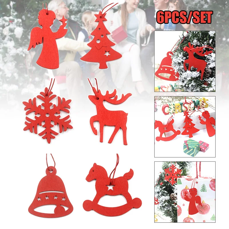 

6 Pcs Wooden Pendant Hanging Decoration Ornaments for Christmas Tree Party Home DC112