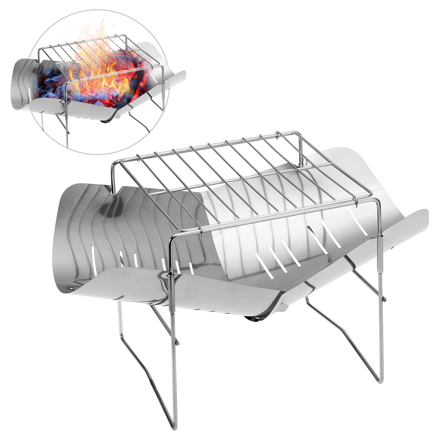 Stainless Steel Barbecue Grill Camping Folding Portable Outdoor BBQ Grill