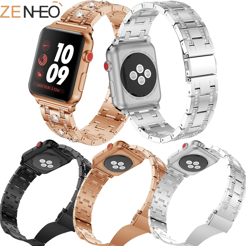 

Ремешок стразы из сплава для Apple Watch Band 38 мм 42 мм 40 мм 44 мм, регулируемый браслет для iWatch Series 4/3/2/1