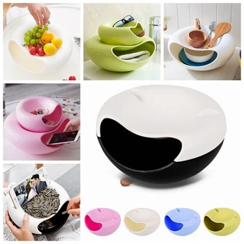 

Double Layer Storage Racks Desktop Foods Storage Box Creative Bowel Dish Layer Dry Friut Snacks Seeds Containers Phone Holder