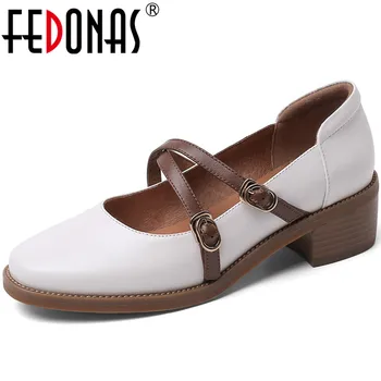

FEDONAS 2020 Women Cow Leather Casual Pumps Prom Spring Summer Lace Up Loafers Slip On Square Toe Brand Design 2020 Shoes Woman