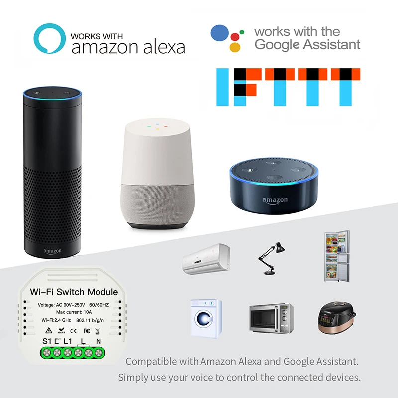 MiNi Wifi Smart Light Switch Diy Breaker Module Smart Life/Tuya APP Remote Control,Works with Alexa Echo Google Home 1/2 Way