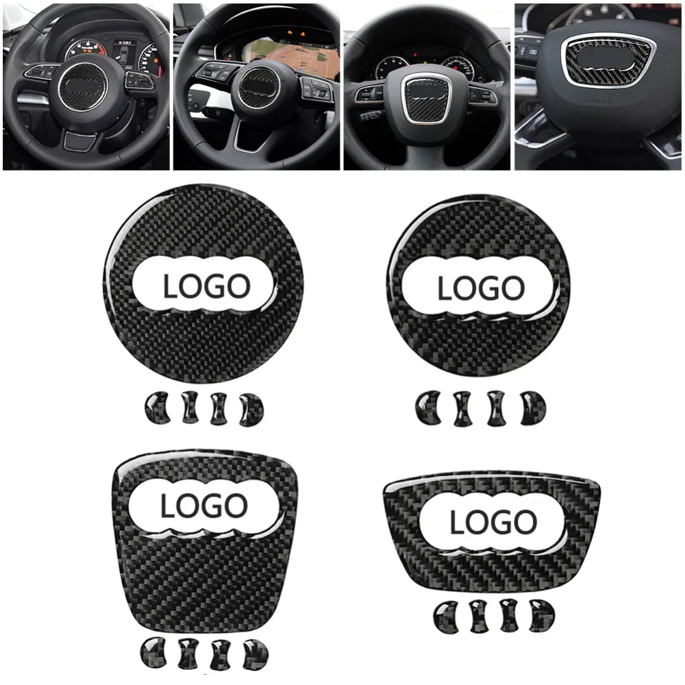 Carbon Fiber Car Steering Wheel Ring Trim Sticker Logo Decals Cover Decoration For Audi A3 8V A4 B8 Q3 Q5 8R Q7 SQ7 Auto Styling (12)