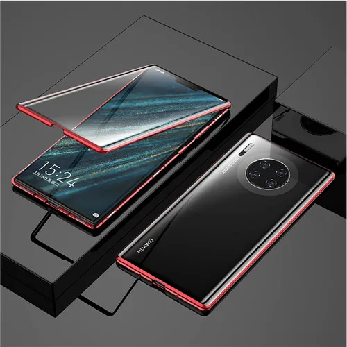 Красный Полный Магнитный чехол для телефона huawei mate 30 Pro mate 20X5G P30 P20 стеклянный металлический бампер чехол Honor Note 10 9X10 8X MAX GY352 - Цвет: Красный