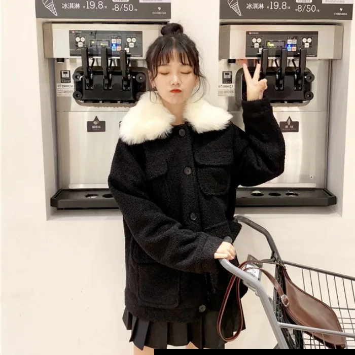 

2019 New Style Loose-Fit Versatile Thick Cotton Coat Black And White with Pattern Cotton-padded Clothes Fashion INS Super Fire K