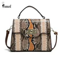 FUNMARDI, винтажная змеиная сумка на плечо, дизайн с замком, сумки с клапаном, контрастный цвет, женская сумка, змея, Ретро стиль, брендовая сумка через плечо, WLHB2031