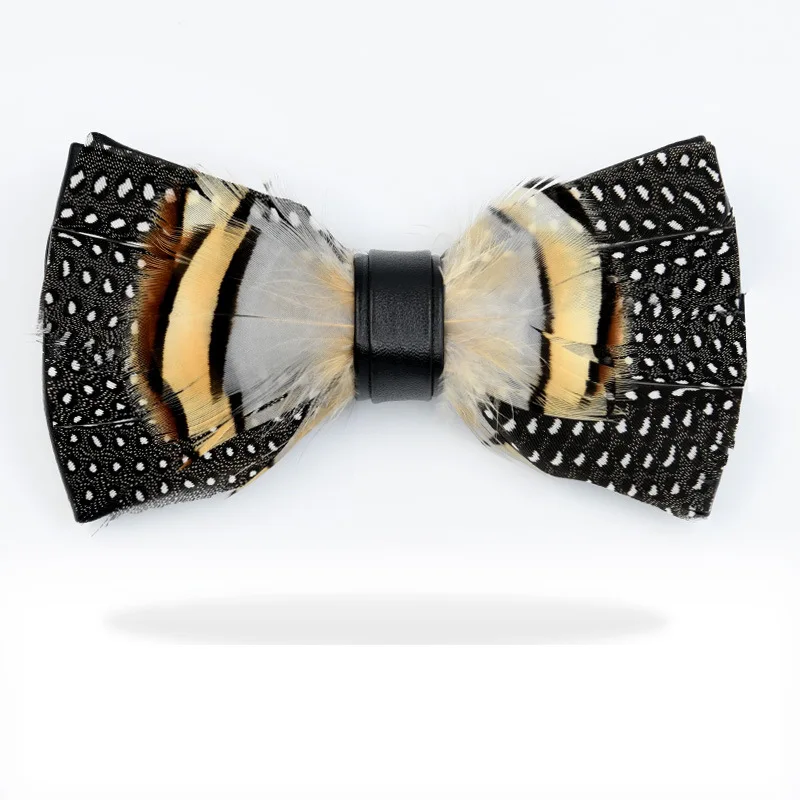 

Unique Original Dot Feather Bow Tie Natural Hand Made Bowtie With Gift Box For Men Business Party Wedding