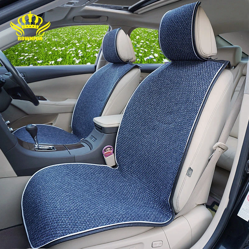 2 Pcs Car Front Seat Flax Fabrics Car Seat Covers Universal Car seat Cushion Accessories Decorate Protection Covers For Car Seat