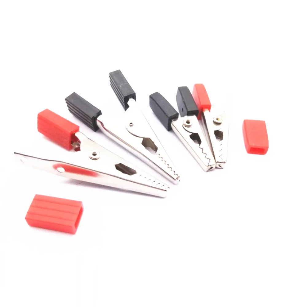 20pcs/lot 48mm 30mm Red Black Plastic Handle Test Probe 5A Metal Alligator Clips