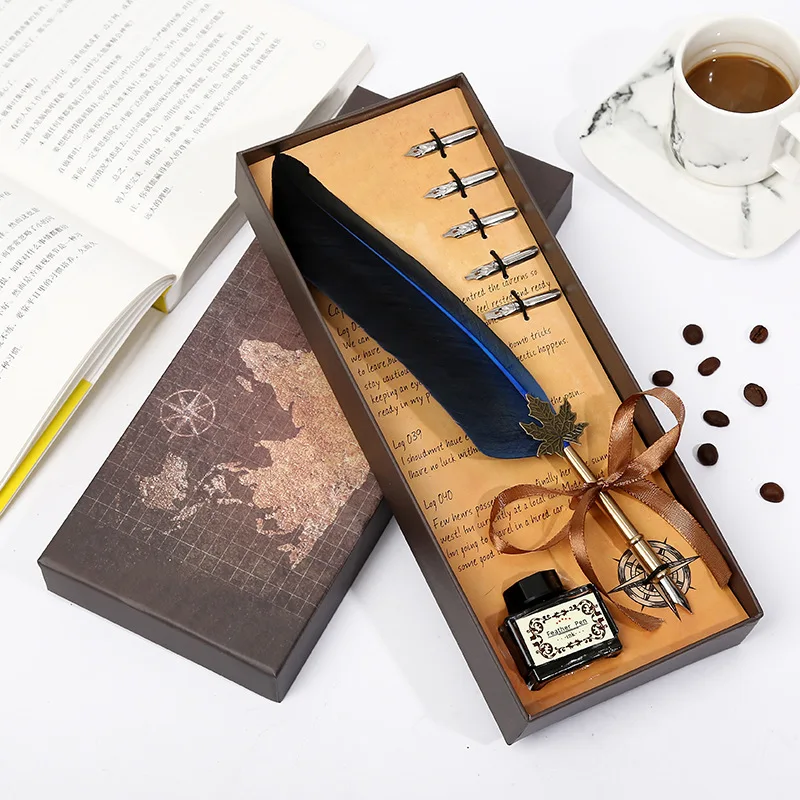 

New Style Retro European-Style Feather Fountain Pen Business Set Creative Harry Potter Dipped in Water Fountain Pen Teacher's Da