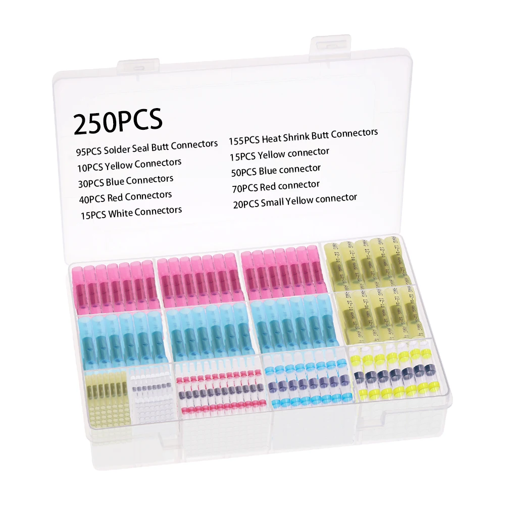 

250PCS Heat Shrink Connectors Solder Seal Wire Connectors Insulated Waterproof Butt Crimp Connectors Electrical Wire Terminals