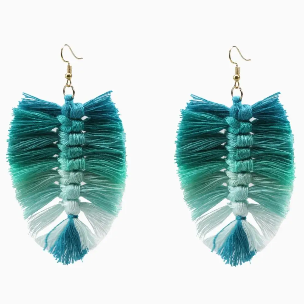 Gradient Green Louleur, дизайн, богемный стиль, в форме листа, серьги с кисточками для женщин, модные, рыбья кость, Boho, Женские Висячие Серьги - Окраска металла: Gradient Green