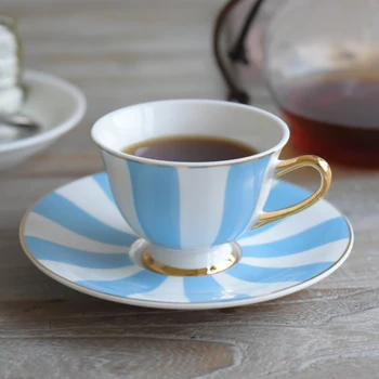 

High Quality Nordic Tea Cup White Blue Simple British Bone China Cup Filizanka Do Kawy Afternoon Hot Tea Coffee CUPS MM60BYD