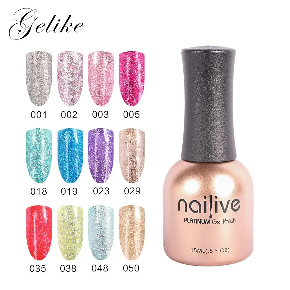 

15ml Glitter Platinum Gel Bling Shining Soak Off Manicure Nail Art UV Gel Polish Silver Gold Series Nail Art Gel