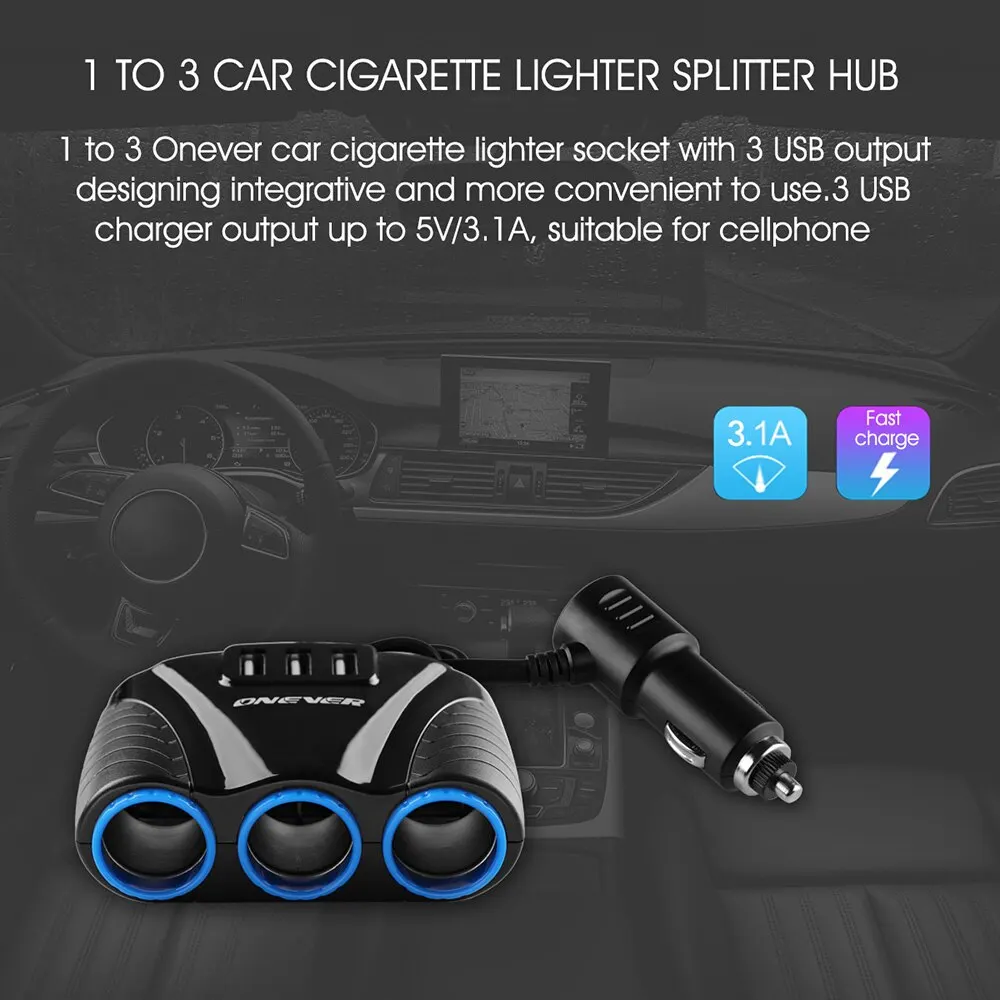 3.1A 12 V-24 V IPad смартфон 3 USB порта 3 Way Синяя светодиодная розетка для автомобильного прикуривателя Разветвитель концентратор адаптер питания