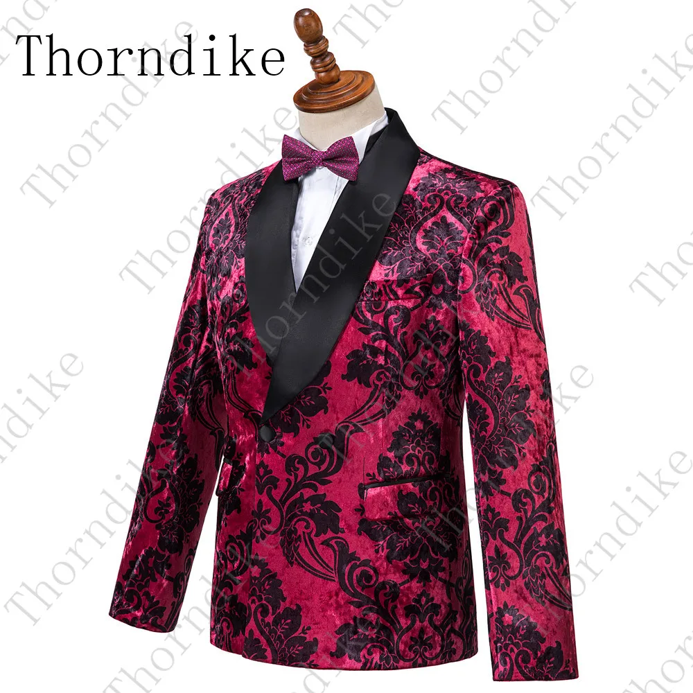 Thorndike мужской пиджак с цветочным принтом стиль двубортный бархатный мужской костюм, блейзер вечерние свадебные костюмы для выпускного вечера