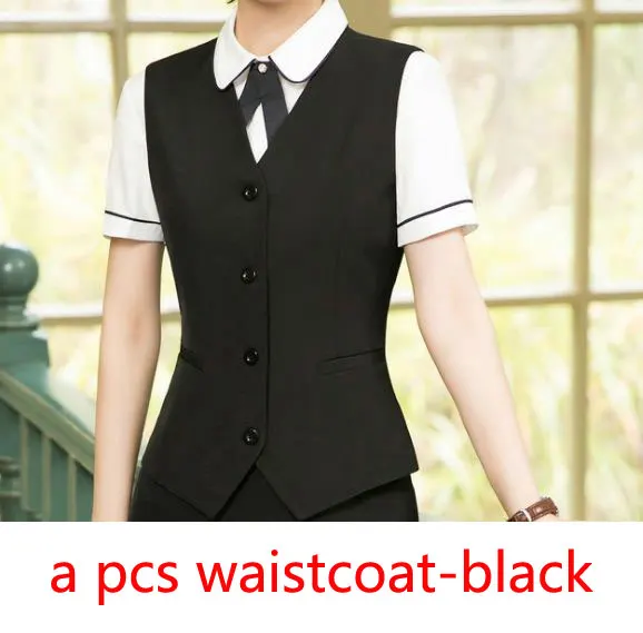 black waistcoat IZICFLY стиль формальный жилет и жилет плюс размер женские костюмы бизнес с юбкой и курткой Брюки наборы офисная форма стили - Цвет: black waistcoat