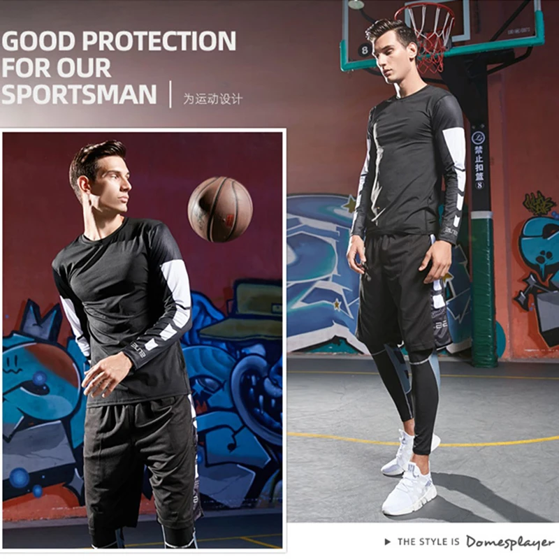 Exercise Gym Fitness Clothing For Men Compression Sportswear Set Joggers  Training Tight Tracksuit Suitable Running Basketball - IAGS Shop