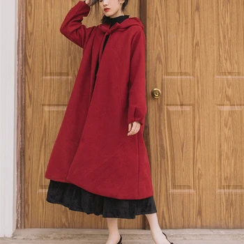 

Ponchos and Capes 2019 Hooded Cloak Winter Cloak Womens Plus Size Long Red Wool Cape Coat Ladies Vintage Capes Cloak Sleeve Cape