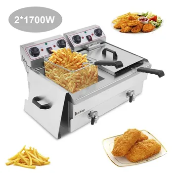 

Total Capacity 24.9QT/23.6L Durable Stainless Steel Faucet Double Tank Deep Fryer 3400W MAX (8L+8L Big Blue/Large Handle)
