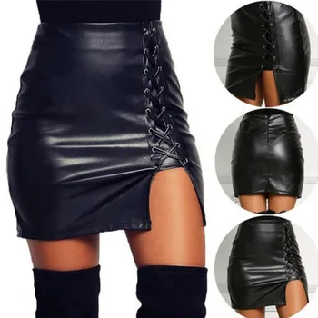

ZOGAA New Arrival Fashion Sexy High Waist PU Leather Women Skirts Sashes Zipper Pencil Mini Skirt Autumn White Black Skirt