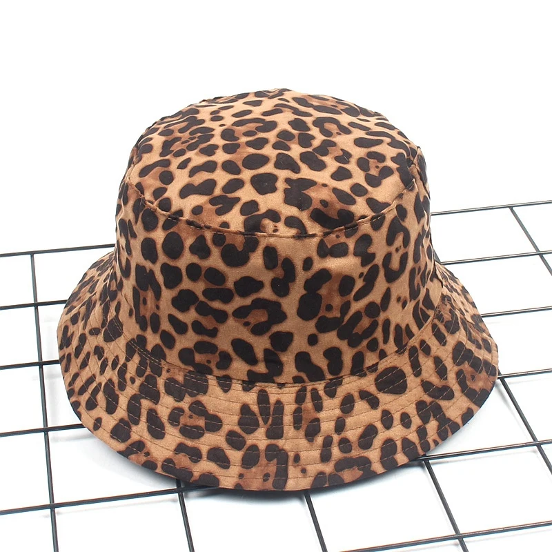 

Leopard Double-Sided Cap Flat-Top Fisherman Hat Outdoor Wild Folding Sunhat Bucket Cap