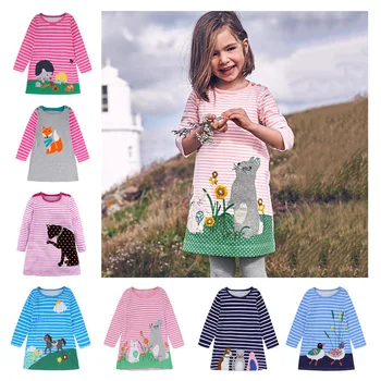 

Toddler Kids Baby Girls Dress Cute Animal Cartoon Casual Kids Dress For Girls Autumn WInter Kids Long Sleeve Striped Costumes