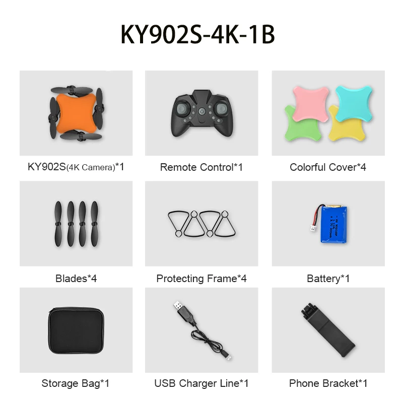 Цветной мини-Дрон Ky902s с 4k Hd воздушным складывающимся БПЛА, удлиненный Радиоуправляемый квадрокоптер, подарок для детей Vs E58 E520s Lf609 - Цвет: 4k 1b