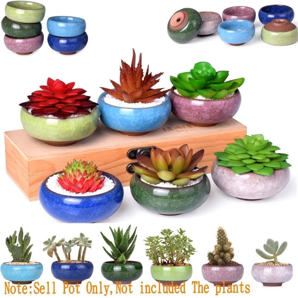1piece Ice-Crack Ceramic Flower Pots For Juicy Plants Small Bonsai Pot Home Garden Desktop Decorations  Succulent Plant Pots
