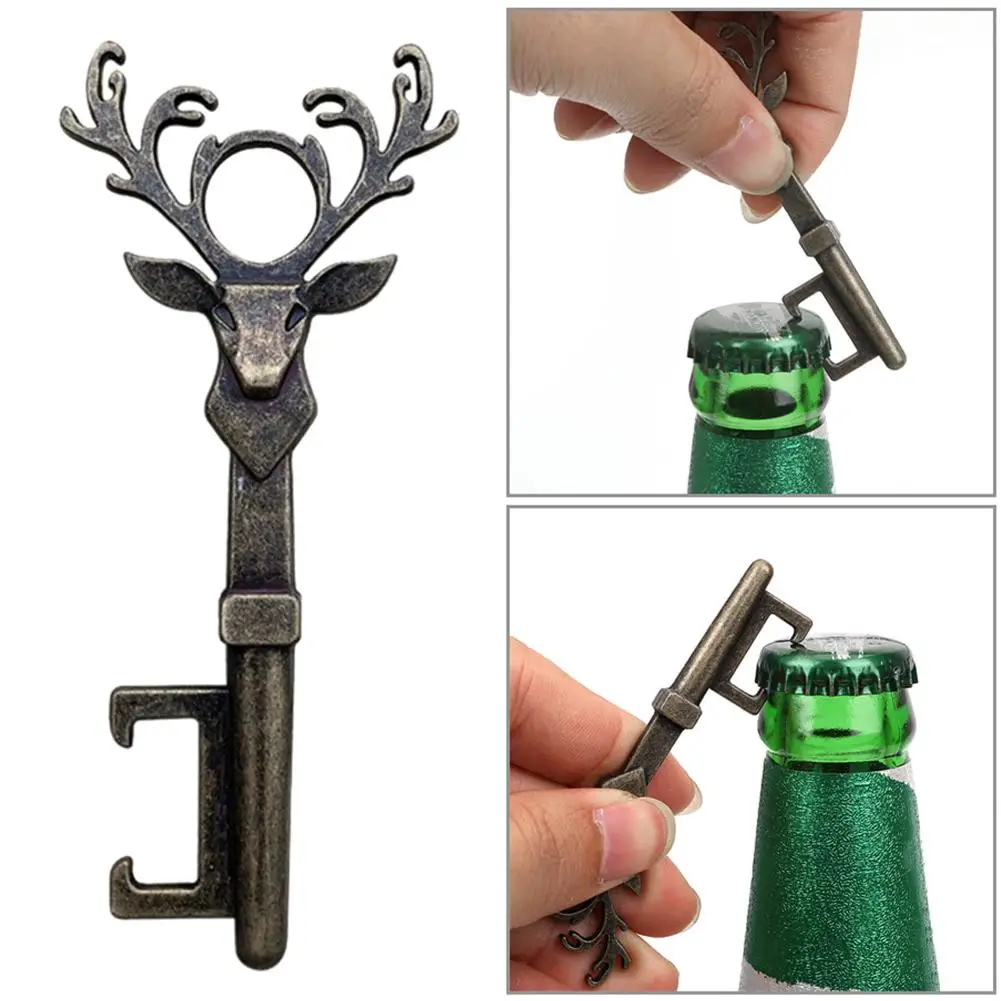 

Creatively Deer Head Shape Bottle Opener Retro Innovative Zinc Alloy Key Ring Chain Pendant Kitchen Home Beer Tool Creative Gift