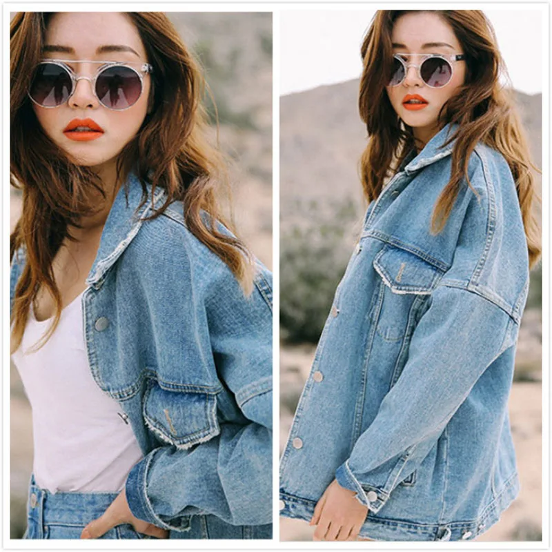 price reduction  Women Denim Jacket Loose Casual Basic Outerwear Jeans Coats and Jackets Women Clothes Turn-down Col