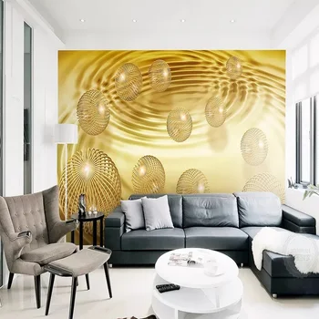 

Custom large mural 3D wallpaper Modern creative 3D space abstract sphere gold yellow bedroom TV back wall decor deep 5D embossed