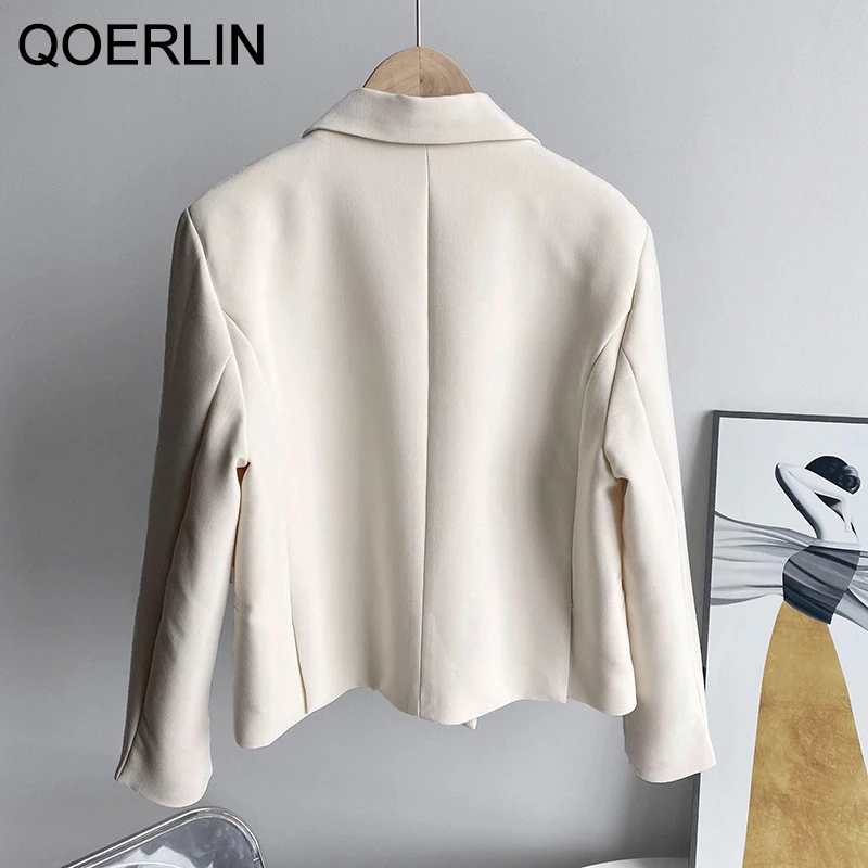 QOERLIN Vintage 2021 Women Suit Jacket Textured Blazer Women Jacket Female Notched Long Sleeve Short Blazer Coat Office Ladies